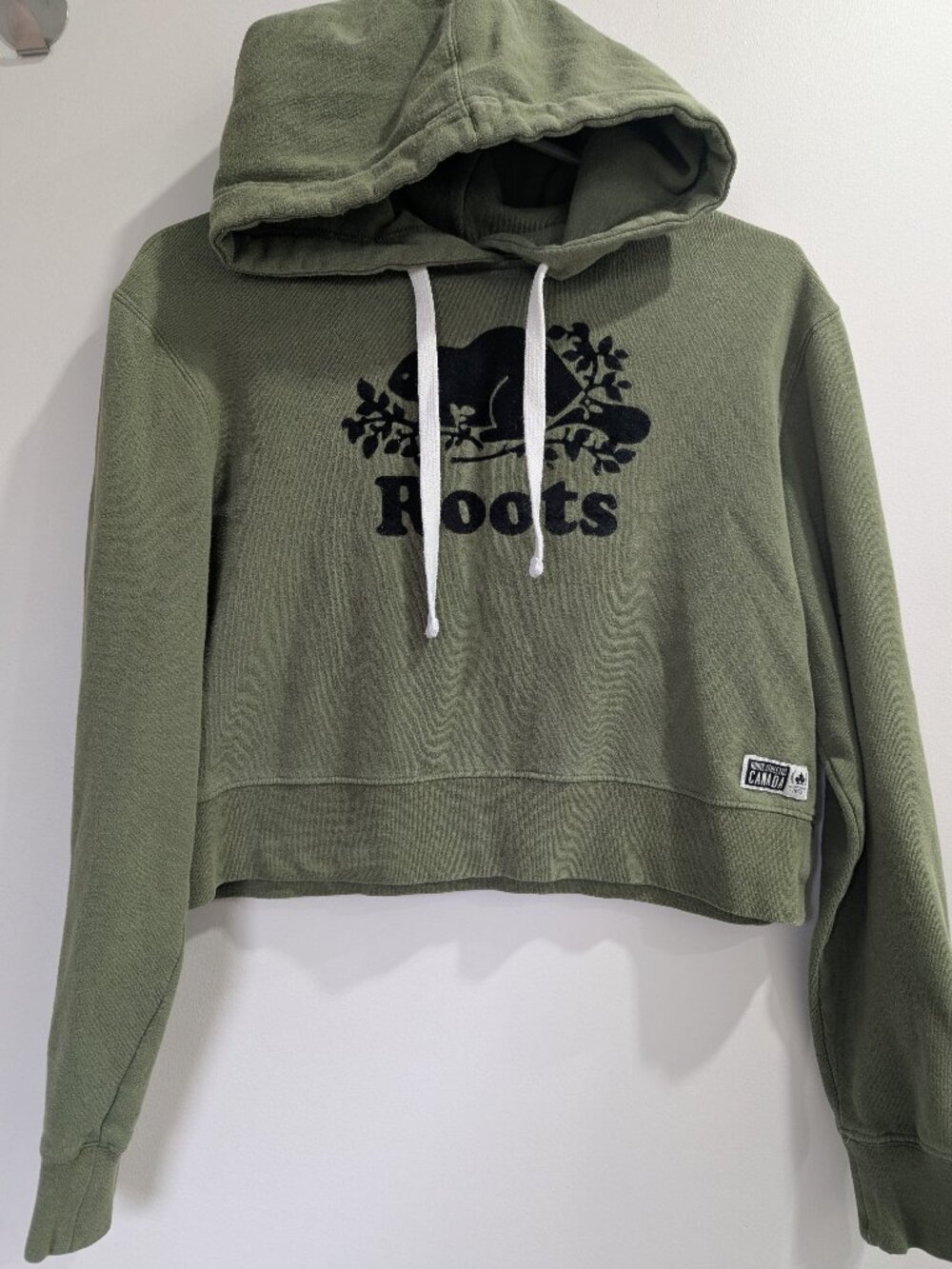 Roots Canada Women's S Olive Green Crop Hoodie Large Black Beaver
